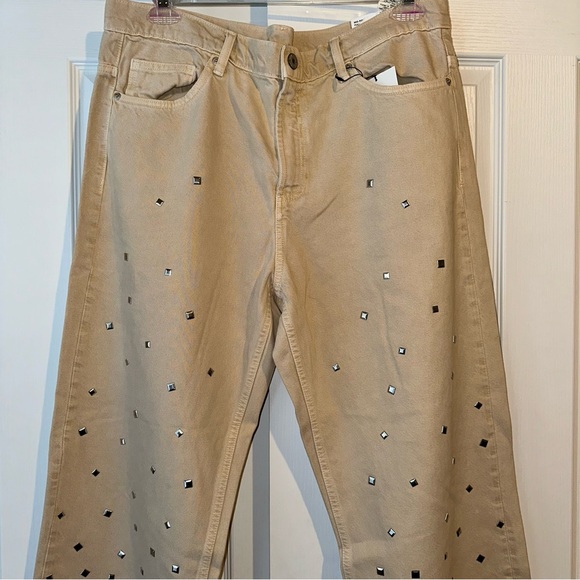 New Zara Mid Rise Studded Wide Leg Jeans 8197/028 Sizes 2 8 10 - Picture 6 of 9